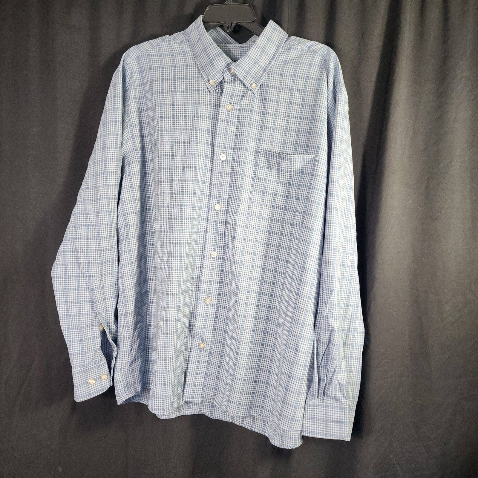 Orvis Mens Xl Active Fit Long Sleeve Gingham Button Down Shirt Blue White